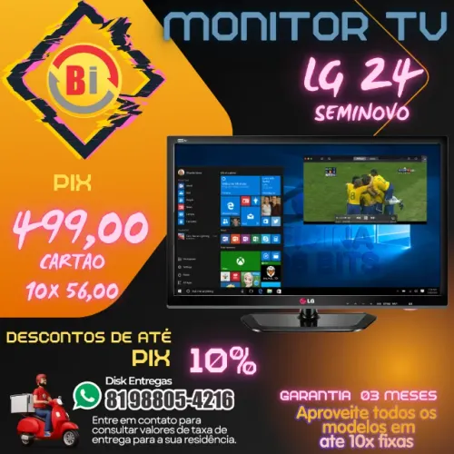 TV Monitor LG - Preto Brilhante LED 24" 24MN33N - Conexão HDMI
