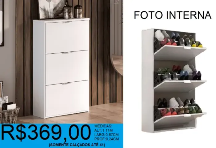 SAPATEIRA - 3 PORTAS - SAFIRA - COMPRE HOJE E RECEBA EM ATÉ 72 HORAS