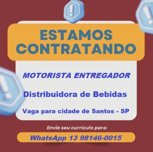 Motorista Entregador - Distribuidora de Bebidas