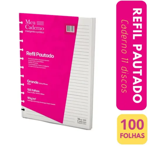Refil Compativel Caderno 11 Discos Tipo Inteligente Grande 200x275mm 100fls