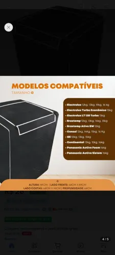 Capa Maquina De Lavar Eletrolux Brastemp 12kg 13kg 15kg 16kg Cor Preto com Ziper