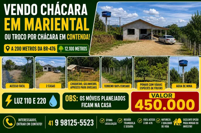 Vendo ou troco por casa ou sobrado linda chácara em mariental