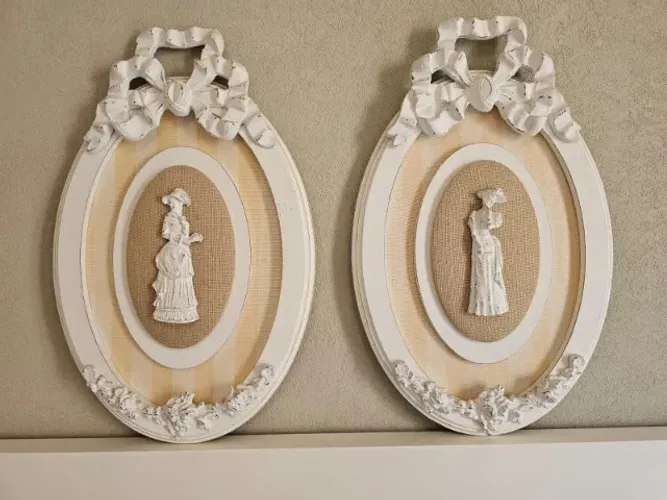 2 Quadros Decorativos Ovais Provençal Vintage / Shabby Chic - Detalhe Vitoriano