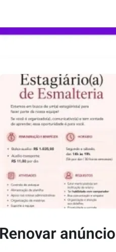 Estagiário(a) de Esmalteria - Atendimento e Organização