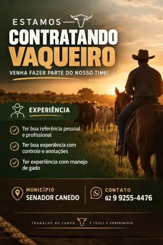 Vaga de VAQUEIRO - Senador Canedo - GO