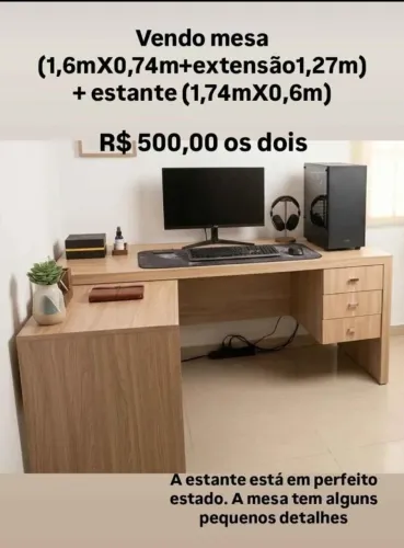 Mesa em L com Gaveteiro + Estante em MDF