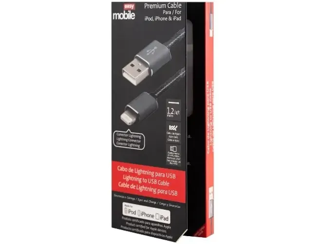 Cabo Carregador Iphone Lightning 2m Preto Easy Mobile MFi Nylon Trançado iPad Apple Celula