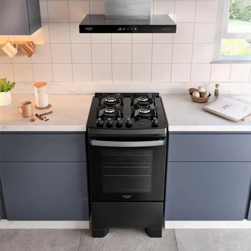 Fogão 4 Bocas Dako Supreme Glass Com Mesa de Vidro Preta Bivolt Preto