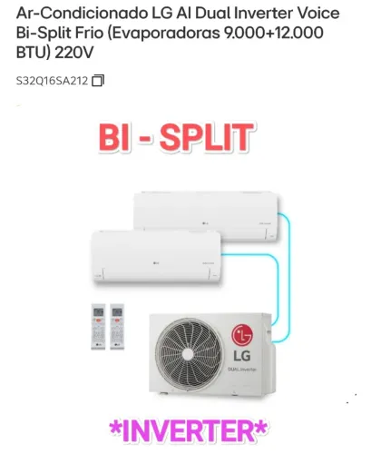 Ar Split LG Dual Inverter Voice Bi-Split (Evaporadoras 9.000+9.000 BTU) + Novo + Nota!!