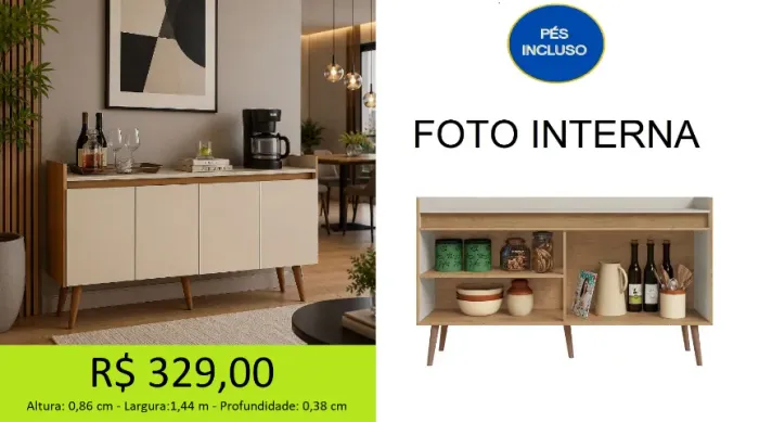 Aparador buffet 3 portas retro - temos a pronta entrega