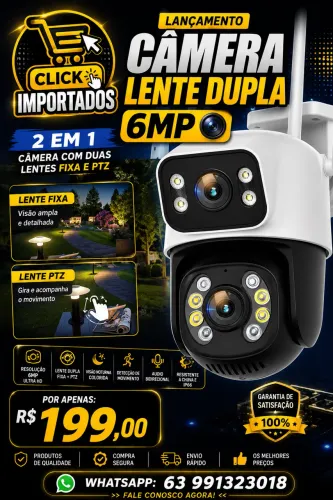 Câmera de Segurança 2 em 1 - Lente Dupla 6M