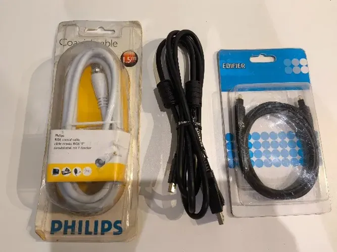Lote 3 Cabos De Áudio E Vídeo (Coaxial Philips + Óptico Edifier + Cabo Dados)