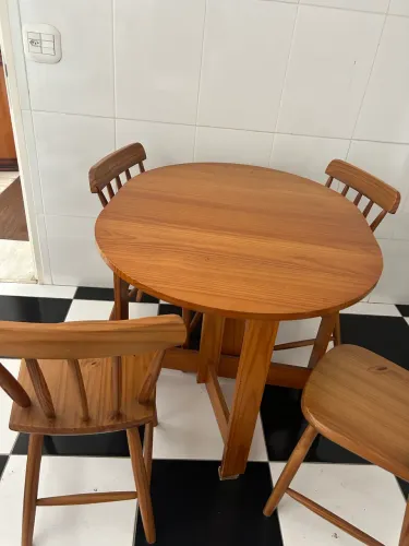 Conjunto Mesa + 4 Cadeiras Tok & Stok Madeira Maciça 