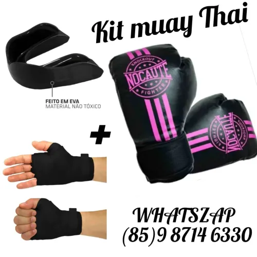 Kit feminino boxe rosa. Luvas bandagem proteção bucal. Entrega grátis