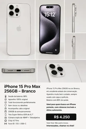 IPHONE 15 PROMAX 256 BRANCO