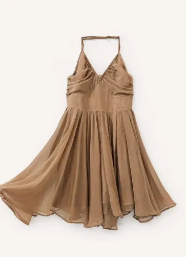 Vestido Nude Festa Romântico com Movimento Tam P