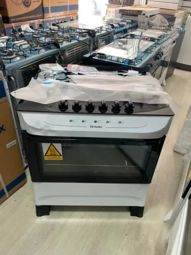Fogão Mueller branco 5 Bocas com mesa de vidro e acendimento automático