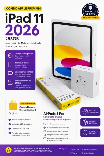 Apple combo: Ipad 11 256GB, AirPod Pro 3 + Caneta 