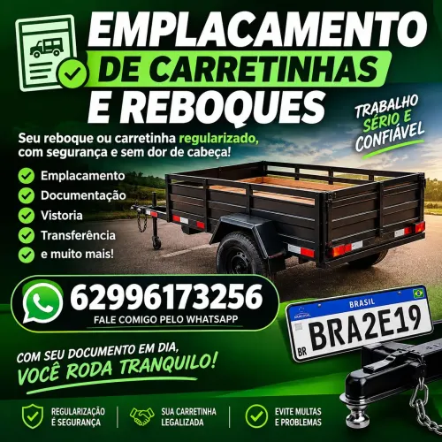 Emplacamento de reboques carretinhas trailer carrocinha asa delta 