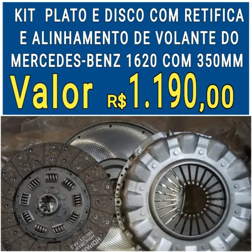 EMBREAGEM KIT PLATO E DISCO COM RETIFICA DE VOLANTE DO CAMINHÃO MERCEDES 1620 COM 350 MM