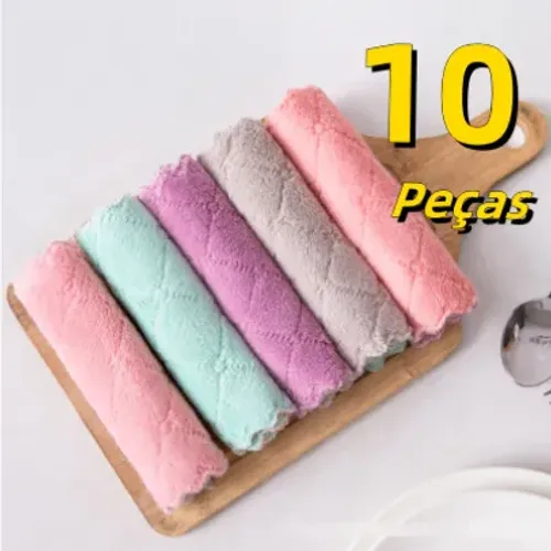 Kit 10 Panos Microfibra - Super Absorvente (Não Solta Fiapos)
