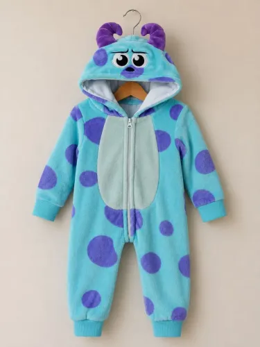Macacão Pijama Bebê De Fleece Com Capuz Sulley Azul