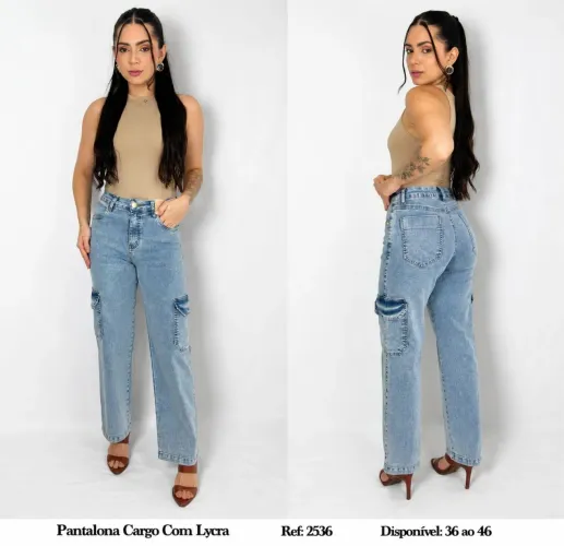 Calça Cargo Jeans com lycra