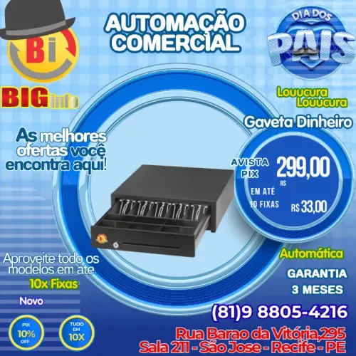 Gaveta de Dinheiro Automática e Manual Reforçada com Chaves - Em ate 10x Fixas