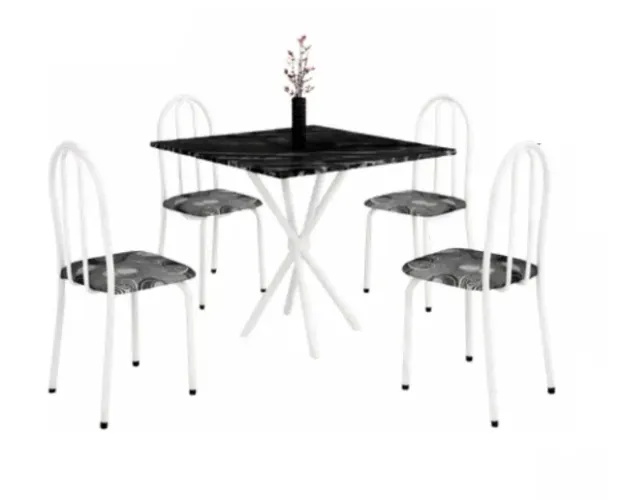 Conjunto Mesa Granito com Cadeiras para Cozinha Branco ou Preto