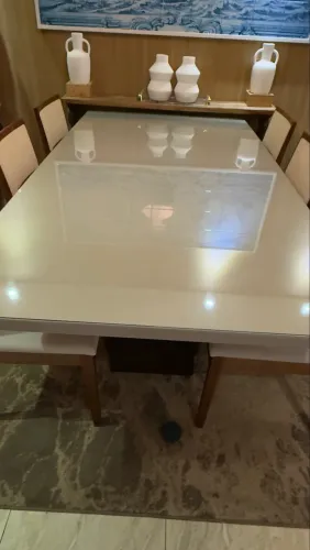 Tampo de mesa - MDF laqueado off white e vidro - 1,10 X 2,20