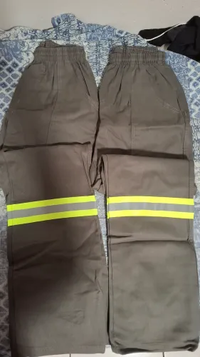 Kit 2 Calça Brim Pesado Reforçado c/ Faixa Refletivas Ajuste Elástico Tamanho G