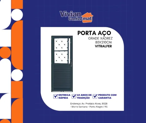 Porta de Aço Xadrez 80 x 210cm Vitralfer