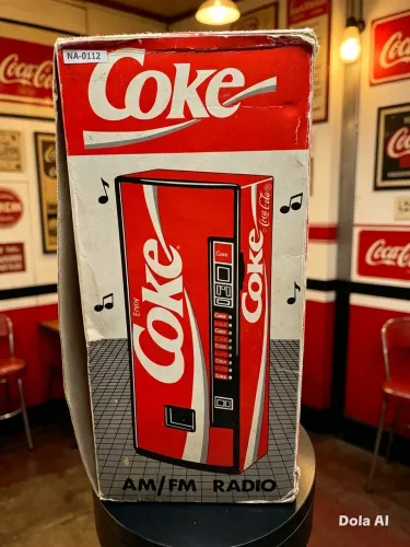 Rádio da coca-cola na caixa com manual