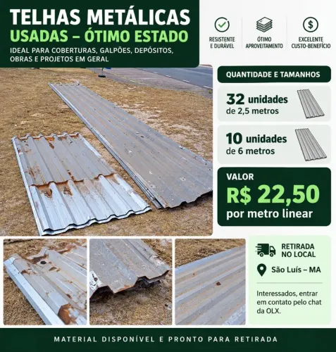 Telhas Metálicas Usadas - R$ 22,50 o metro.