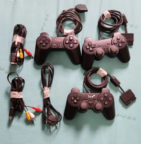Lote 3 Controles PS1/PS2 + 2 Cabos AV + Cabo de Força (Leia Descrição)