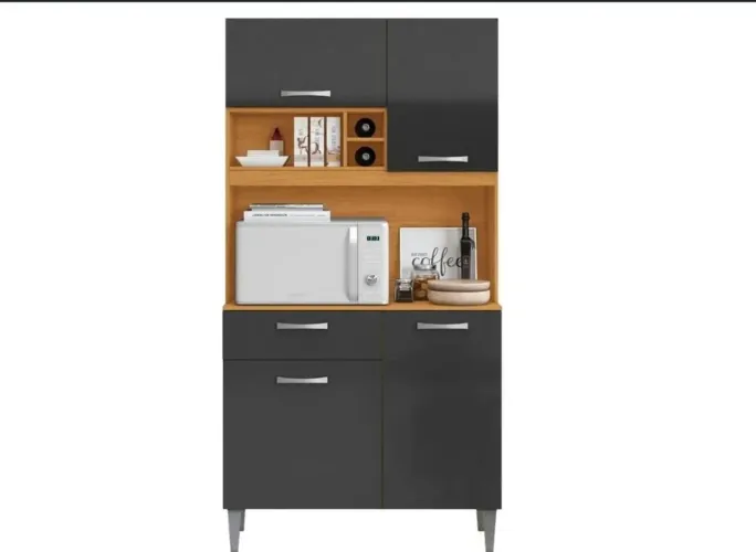 Armário de cozinha compacta 4 portas 1 gaveta- Amadeirado e cinza
