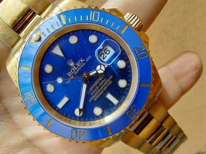 Relogio Submariner Azul Dourado Automatico Vidro Safira