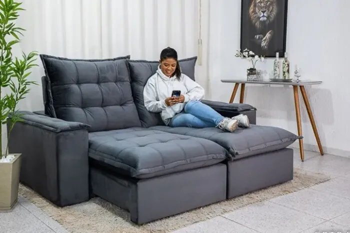 Sofá Retrátil  Reclinável Atenas  2,10m   1   Molas Ensacadas   Pronta Entrega!