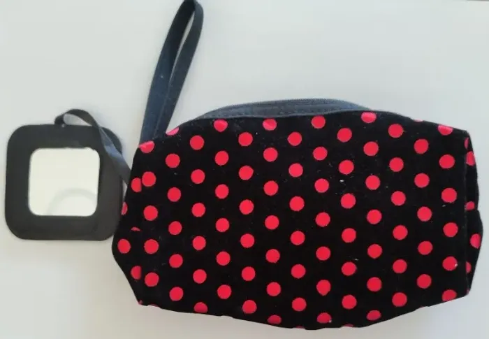 Necessaire Veludo Poá Com Alça E Espelho - Nova!!