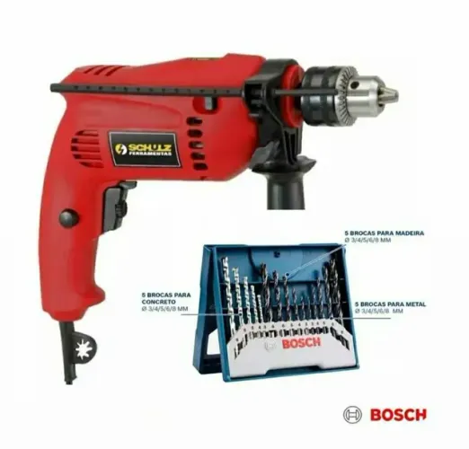 Furadeira de Impacto - 500W Reversível + kit Jogo de Brocas 15 Peças- Pronta Entrega