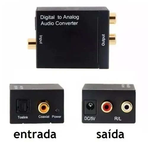 Conversor de Áudio Ótico Digital para Analógico - Coaxial para Rca + Cabo de Audio