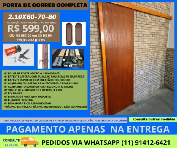 Porta de Correr codpc Completa 2.10x80 - Pagamento apenas na entrega - frete a/c