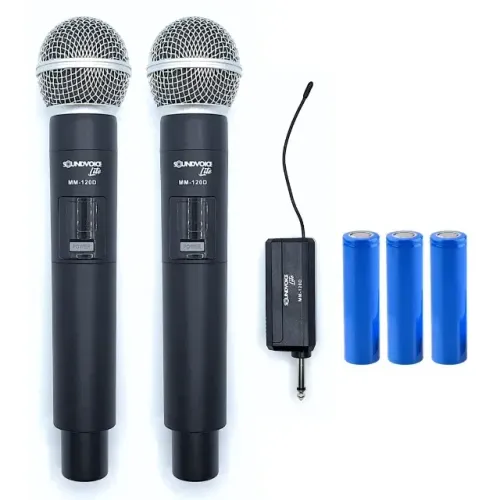 MICROFONE DUPLO SEM FIO VHF FREQUENCIA FIXA SOUNDVOICE LITE MM120D