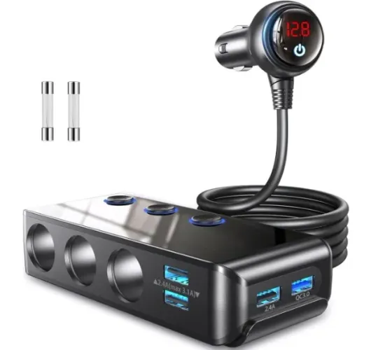 Adaptador divisor para isqueiro de carro, 180W 12V/24V, com 3 tomadas, saída CC