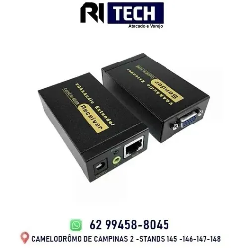 Extender VGA+Áudio Via Cabo De Rede Cat5e/6 -Extensor Até 100 Metros