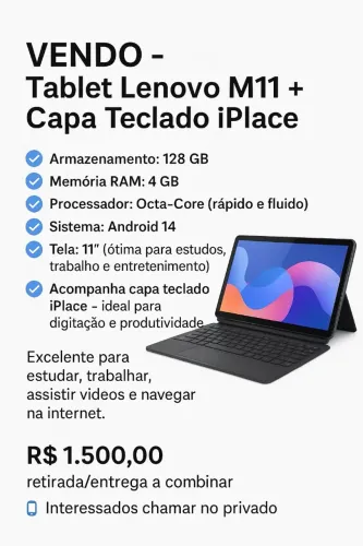 Tablet Lenovo Tab M11+ Capa teclado original Iplace (Não aceito oferta)