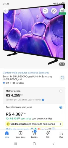 TV 65 POLEGADAS SAMSUNG NA CAIXA NOVA COM 1 ANO DE GARANTIA