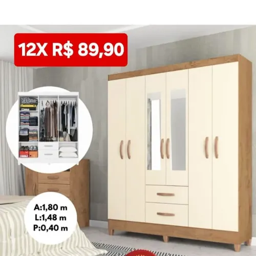 PROMOÇÃO URGENTE - Guarda-Roupa Roupeiro Fortaleza 6 PORTAS Nude apenas 12x de R$89,90