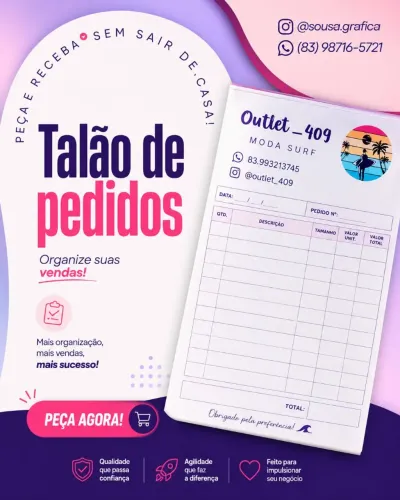 Talão de pedido personalizado