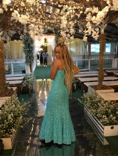 vestido de festa azul tiffany/turquesa